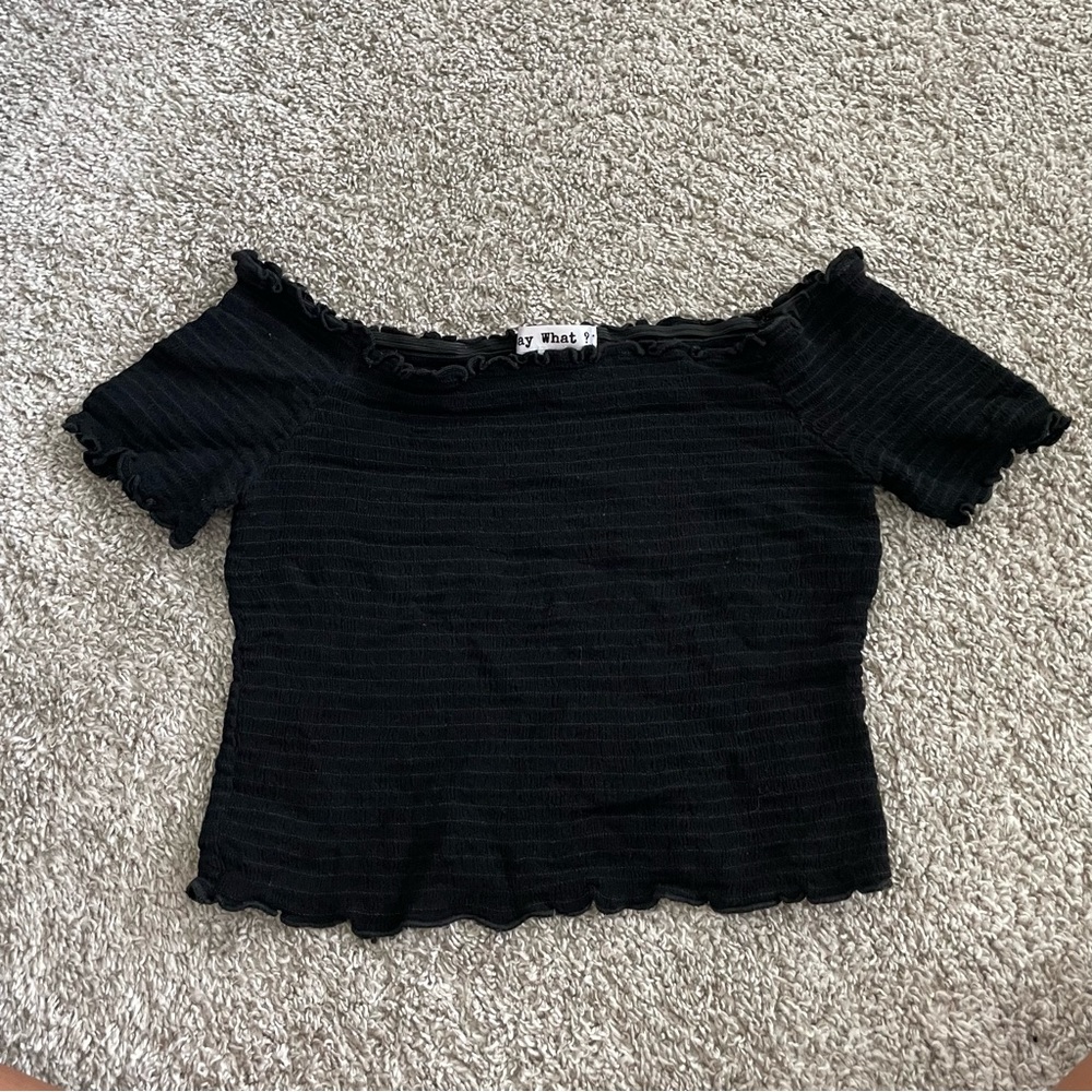 Smocked cropped off the shoulder baby tee